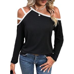 LilyCoco Womens Off Shoulder Tops Long Lantern Sleeve Sexy Casual Loose Fit Shirts in Kuwait