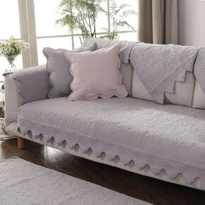 Cotton Embroidery Couch Sofa Cover Leaf and Floral Pattern Nonslip Quilted Furniture Protector Slipcover for Dogs, Children, Pets Sofa Slipcover Machine Washable (Cream,28"x70") in Kuwait