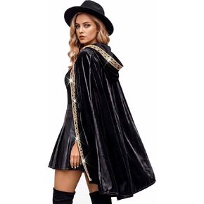 Unicra Hooded Cloak Unisex Adult Velvet Cloak with Gold Sequin Long Cape Halloween Costume Cosplay Party Cape for Women Men in Kuwait