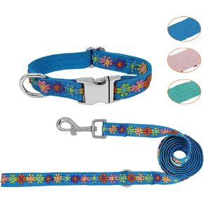 GINIDEAR Dog Collar and Leash Set for Girl Dogs with Cute Embroidery Lace Flowers for Daily Outdoor Walking, Adjustable for Small Medium Large Dogs. Green, S in Kuwait