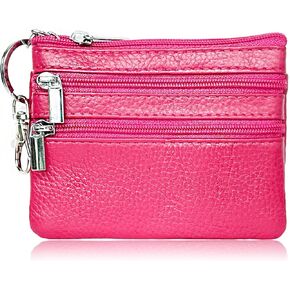 Genuine Leather Small Coin Purse Pouch Mini Wallet with Zipper Keychain for Women(3.54 x 4.33 inch, Yellow) in Kuwait
