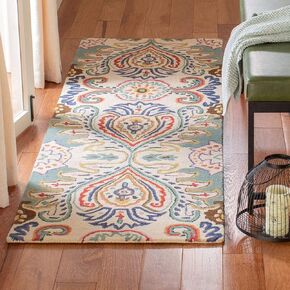 SAFAVIEH Bella Collection Runner Rug - 2'3" x 7', Ivory & Blue, Handmade Boho Wool, Ideal for High Traffic Areas in Living Room, Bedroom (BEL118M) in Kuwait