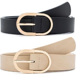 MORELESS 2 Pack Women's Leather Belts for Jeans Pants with Fashion Center Bar Buckle in Kuwait