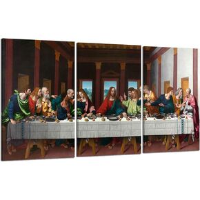 The Last Supper Painting Wall Art Jesus Christian Wall Decor Christ Religious Picture Canvas Print Poster Framed Home Living Room Bedroom Decoration Ready to Hang 3 Panel(30''Wx16''H) in Kuwait