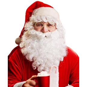 shecool Deluxe Santa Beard and Wig Set - Santa Wig with 12'' White Santa Beard, Glasses, Eyebrow and Wig Cap for Christmas Costumes Party Cosplay SL035 in Kuwait