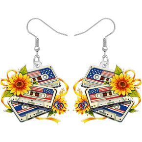 DOWAY Cute Cassette Tape Earrings Dangle Acrylic Retro Tape Vintage Jewelry Gifts Funny 70s 80s Party Accessories Charms for Women Girls in Kuwait