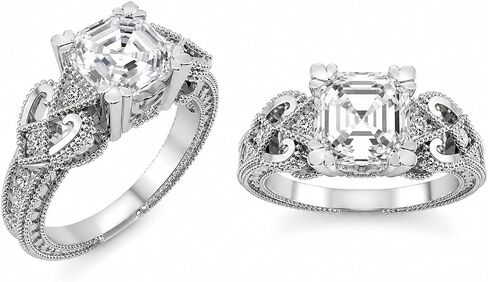 خاتم خطوبة من قطع Asscher من الألماس المركزي زركونيا نقية التألق، مظهر عتيق وعتيق، من الفضة الإسترليني أو الذهب عيار 10 قيراط in Kuwait
