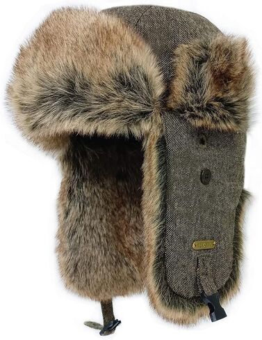 HEYANN Winter Trapper Hat,Warm Faux Fur Aviator Hat,Russian Trooper Hunting Ski Hat with Ear Flaps for Men & Women(BrownGH,L/XL) in Kuwait