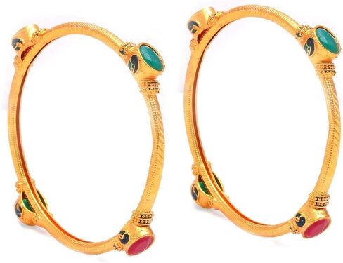 Jewar Mandi Bangles Gold Plated Silver Etching Handmade Work Bracelet Jewelry for Women & Girls (Zig Zag Bangles, 2.4) in Kuwait