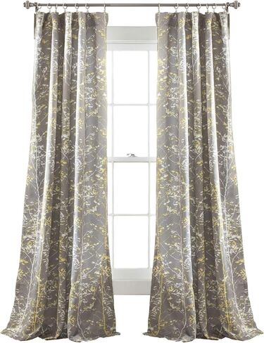 Lush Decor Forest Curtains Tree Branch Leaf Darkening Window Panel Drapes Set for Living, Dining, Bedroom (Pair), 95" x 52", Navy in Kuwait
