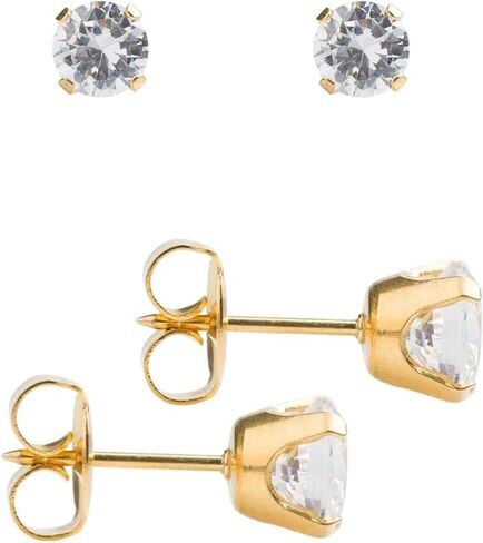 STUDEX Sensitive Cubic Zirconia Stud Earrings 6mm | Hypoallergenic and Nickel Safe for Sensitive Ears | Gold Plated Posts | High Fashion Earrings for Women and Men-PR-6100-S in Kuwait