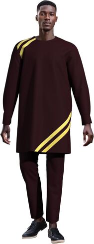 UOUNUT African Clothes for Men Patchwork African Long Sleeve Shirts and Pants Dashiki Outfits Slim Fits Mens African Attire in Kuwait