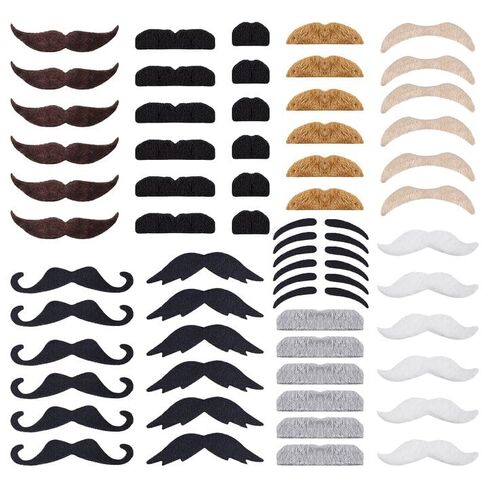 KICNIC 60 Pcs Fake Mustaches Self Adhesive (10 Designs) Novelty Hairy Beard Costume Facial Hair for Christmas Party Supplies Decorations, Suitable for All Ages in Kuwait