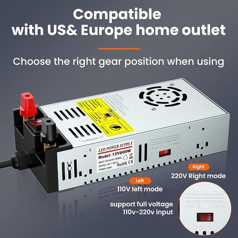 Anbull SMPS 110V AC إلى 12V DC محول التيار الكهربائي محول التبديل محول ماكس 50A 600W in Kuwait