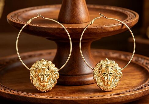 Women's Lion Head Hoop Earrings Hip Hop Cute Animal Cocktail Costume Crystal Jewelry for Club Party in Kuwait