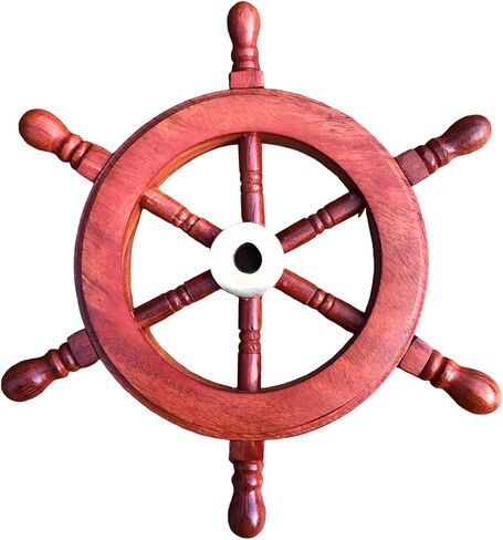 36" Nautical Wood Ship Wheels Handcrafted Captain's Boat Ship Steering Wheel Hanging Ornament Beach Themed Ship Steering Wheel Ocean Maritime Navy Decor in Kuwait