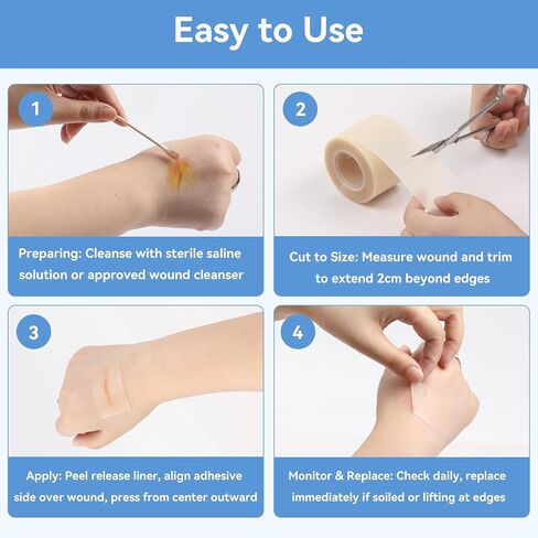 3-in-1 Hydrocolloid Bandage Roll (2" x 16.4 ft) - Sterilized, Waterproof Wound Dressing for DIY Sizing, Latex-Free and Hypoallergenic, Great for Blisters, Cuts & Pimples (2" x 16.4 ft) in Kuwait