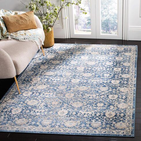 مجموعة SAFAVIEH Brentwood مقاس 2 × 14 بوصة أزرق داكن / كريمي BNT896N سجادة مزخرفة بالزهور غير قابلة للتساقط لغرفة المعيشة وغرفة النوم in Kuwait