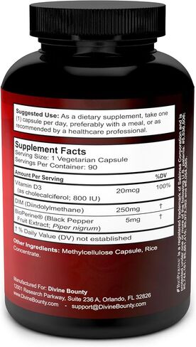 DIM Supplement 250mg with Vitamin D3 Plus BioPerine - Diindolylmethane Menopause & Estrogen Support, Hormone Balance Support for Women and Men - 90 Vegetarian Caps in Kuwait
