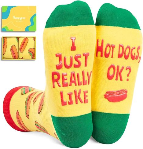 HAPPYPOP Funny Hot Dog Socks Men Women, Novelty Hot Dog Gifts, Food Socks in Kuwait