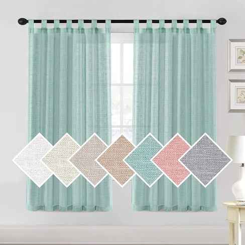 H.VERSAILTEX Linen Blended Sheer Curtains 63 Inches Length 2 Panels Textured Woven Linen Sheers Curtain Drapes for Living Room/Bedroom Light Filtering Tab Top Casual Draperies - Grey in Kuwait