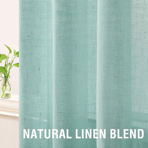 H.VERSAILTEX Linen Blended Sheer Curtains 63 Inches Length 2 Panels Textured Woven Linen Sheers Curtain Drapes for Living Room/Bedroom Light Filtering Tab Top Casual Draperies - Grey in Kuwait
