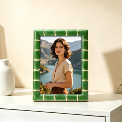 LASODY 5x7 Gold Metal Bamboo Design Picture Frame Green Photo Frame Tabletop Picture Frame in Kuwait