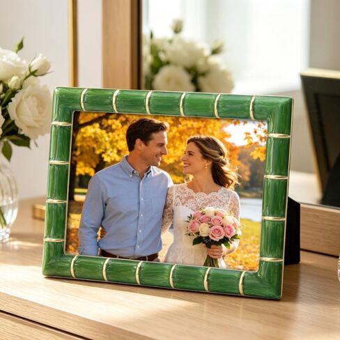 LASODY 5x7 Gold Metal Bamboo Design Picture Frame Green Photo Frame Tabletop Picture Frame in Kuwait