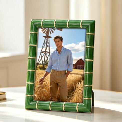 LASODY 5x7 Gold Metal Bamboo Design Picture Frame Green Photo Frame Tabletop Picture Frame in Kuwait