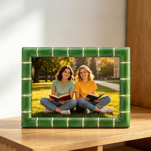 LASODY 5x7 Gold Metal Bamboo Design Picture Frame Green Photo Frame Tabletop Picture Frame in Kuwait