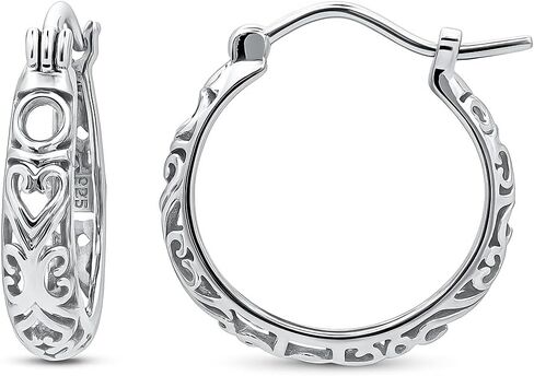 BERRICLE Rhodium Plated Sterling Silver Dome Medium Fashion Hoop Earrings 0.66" in Kuwait