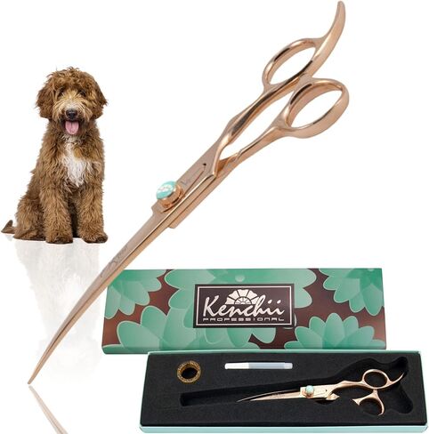 Kenchii Rose Dog Grooming Scissors, 8 Inch Curved Shears, Dog Scissors for Grooming, Ergonomic Design for Comfort and Precision, Heavy Duty, Durable and Sharp in Kuwait