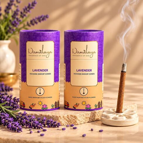 Nirmalaya Good Sleep Pack Combo (Pack of 2), Lavender Dhoop Sticks for Pooja 40 Sticks, Bamboo Less Dhoop Sticks, Dhup for Puja with Holder Stand, Best for Long Lasting Fragrances Standard in Kuwait