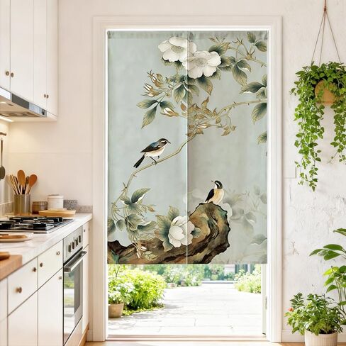 MYRU New Chinese Flowers and Birds Door Curtain Feng Shui Curtain Japanese Noren (Flower and Bird-B,33 by 59 Inch) in Kuwait