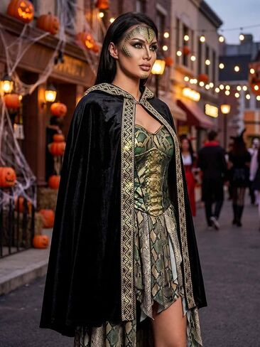 Unicra Hooded Cloak Unisex Adult Velvet Cloak with Gold Sequin Long Cape Halloween Costume Cosplay Party Cape for Women Men in Kuwait