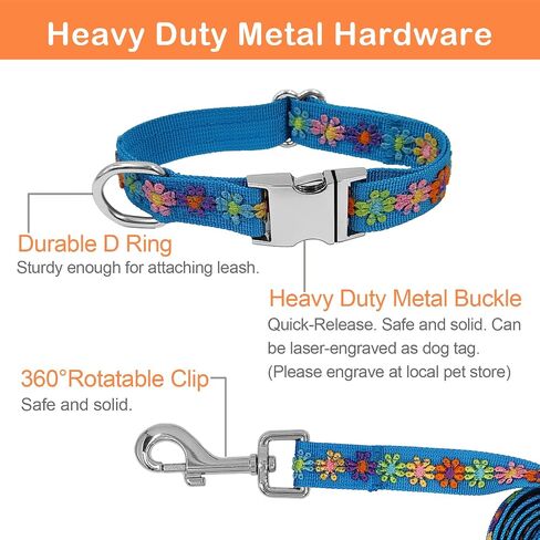 GINIDEAR Dog Collar and Leash Set for Girl Dogs with Cute Embroidery Lace Flowers for Daily Outdoor Walking, Adjustable for Small Medium Large Dogs. Green, S in Kuwait