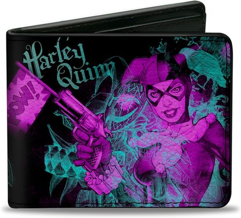 Buckle Down Unisex's Wallet Harley Quinn Pow + Aiming Poses/joker Sketch Black/tu Bi-Fold in Kuwait