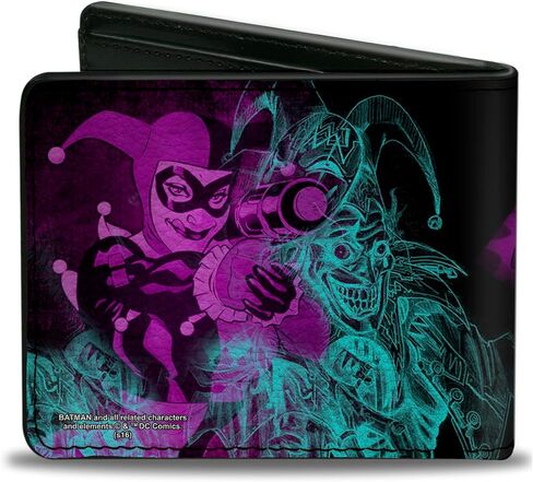 Buckle Down Unisex's Wallet Harley Quinn Pow + Aiming Poses/joker Sketch Black/tu Bi-Fold in Kuwait