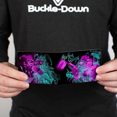 Buckle Down Unisex's Wallet Harley Quinn Pow + Aiming Poses/joker Sketch Black/tu Bi-Fold in Kuwait