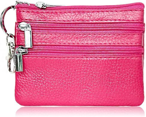 Genuine Leather Small Coin Purse Pouch Mini Wallet with Zipper Keychain for Women(3.54 x 4.33 inch, Yellow) in Kuwait