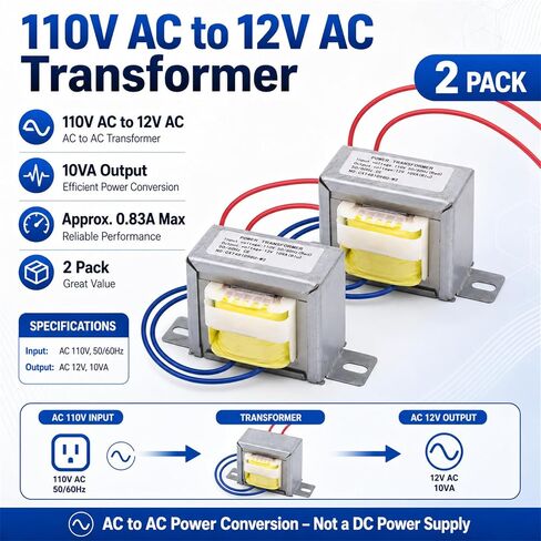 2 Pack Input AC 110V 50/60HZ Output AC 12V 10VA Power Transformer for Synchronous Motor Lighting Power Supplies, Audio Equipment etc. AC/AC Single Phase in Kuwait