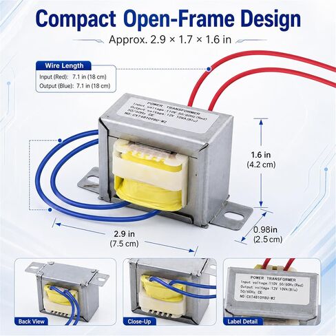 2 Pack Input AC 110V 50/60HZ Output AC 12V 10VA Power Transformer for Synchronous Motor Lighting Power Supplies, Audio Equipment etc. AC/AC Single Phase in Kuwait