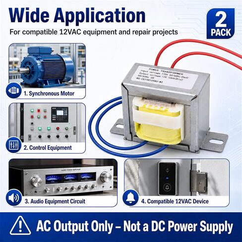 2 Pack Input AC 110V 50/60HZ Output AC 12V 10VA Power Transformer for Synchronous Motor Lighting Power Supplies, Audio Equipment etc. AC/AC Single Phase in Kuwait