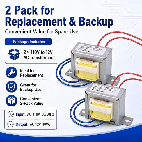 2 Pack Input AC 110V 50/60HZ Output AC 12V 10VA Power Transformer for Synchronous Motor Lighting Power Supplies, Audio Equipment etc. AC/AC Single Phase in Kuwait