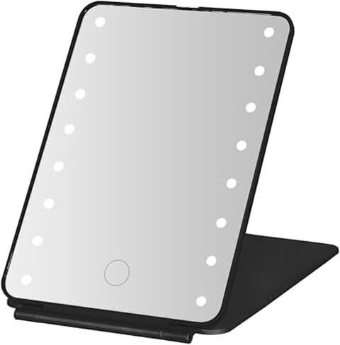 MELANNCO Folding Black LED Vanity Mirror, Dimmable LED Lights, Compact Packable Mirror, Rechargeable, Great for Travel in Kuwait