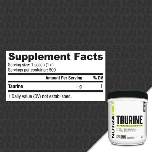 NutraBio Taurine Supplement Powder, Better Energy Levels & Digestion, Reduce Muscle Cramps, 500 Grams - 1000mg Serving in Kuwait