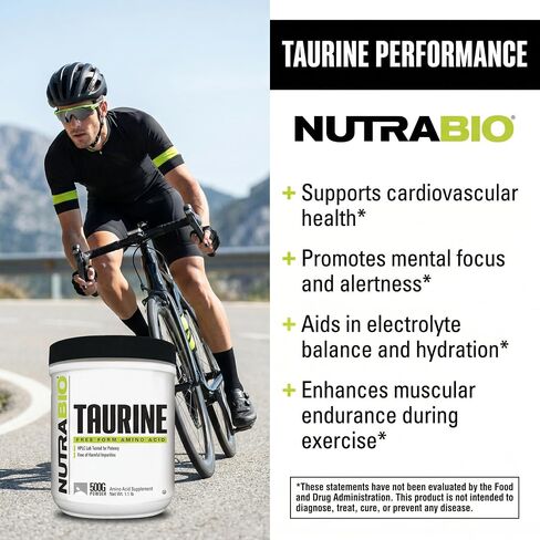 NutraBio Taurine Supplement Powder, Better Energy Levels & Digestion, Reduce Muscle Cramps, 500 Grams - 1000mg Serving in Kuwait