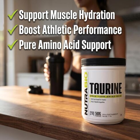 NutraBio Taurine Supplement Powder, Better Energy Levels & Digestion, Reduce Muscle Cramps, 500 Grams - 1000mg Serving in Kuwait