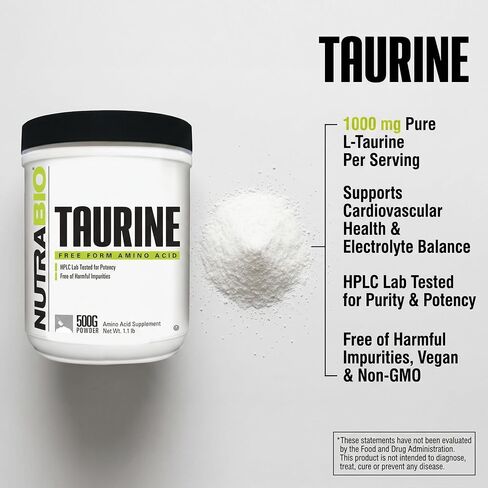 NutraBio Taurine Supplement Powder, Better Energy Levels & Digestion, Reduce Muscle Cramps, 500 Grams - 1000mg Serving in Kuwait