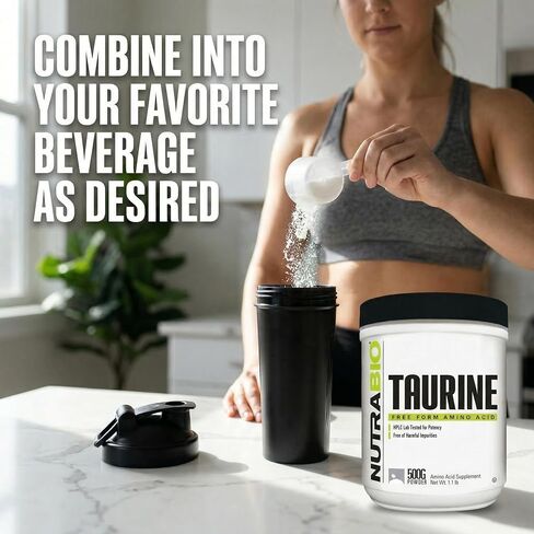 NutraBio Taurine Supplement Powder, Better Energy Levels & Digestion, Reduce Muscle Cramps, 500 Grams - 1000mg Serving in Kuwait